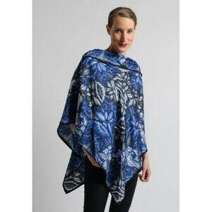 NEW $550 Pineda Covalin Istmo Silk Poncho in Blue & Black W/ Swarovski Crystals
